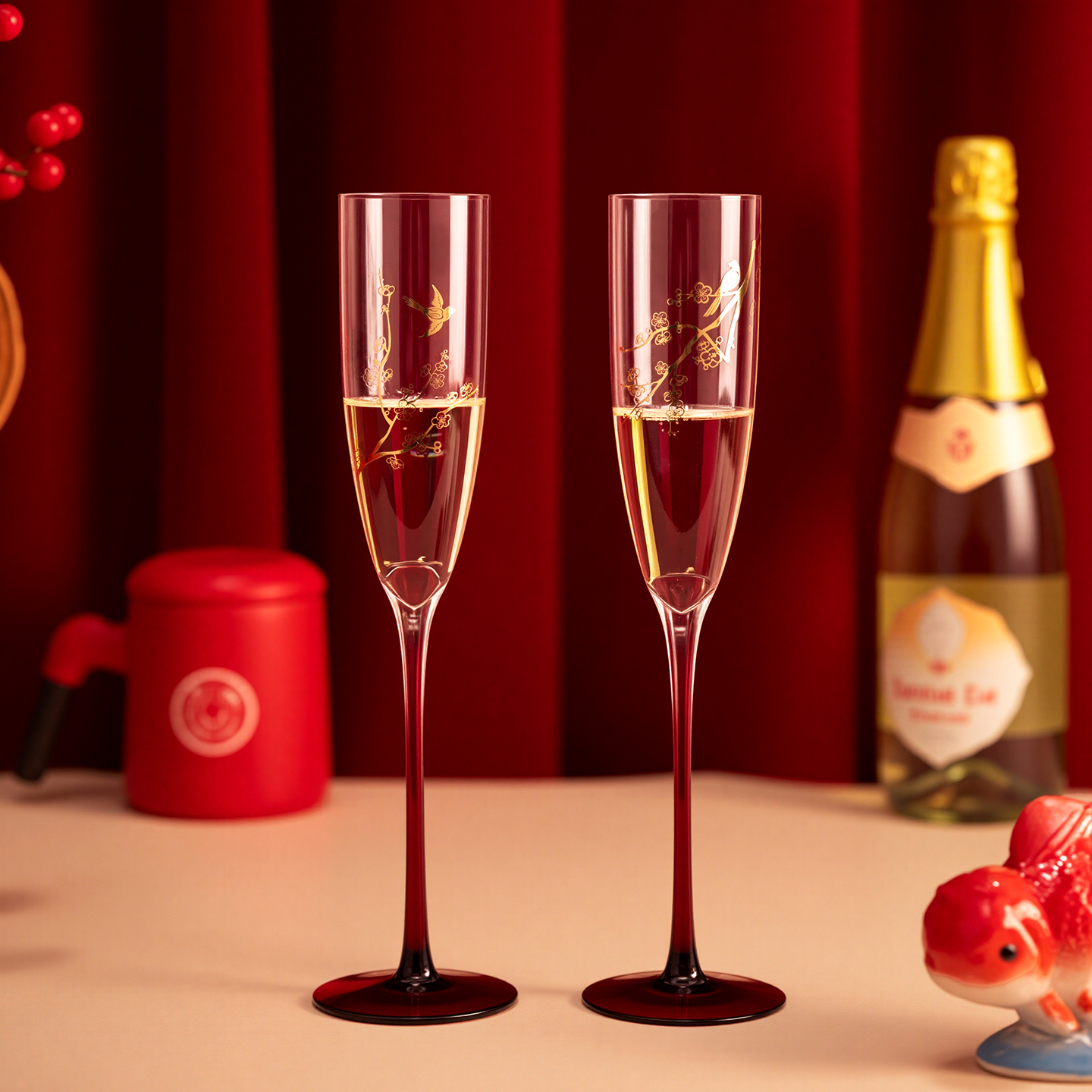 结婚新婚订婚礼物香槟杯送闺蜜红酒杯套装敬酒杯高脚杯高级感杯子