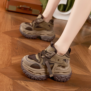 加绒休闲运动女鞋 小个子厚底爆款 女2025秋冬新款 9CM内增高老爹鞋