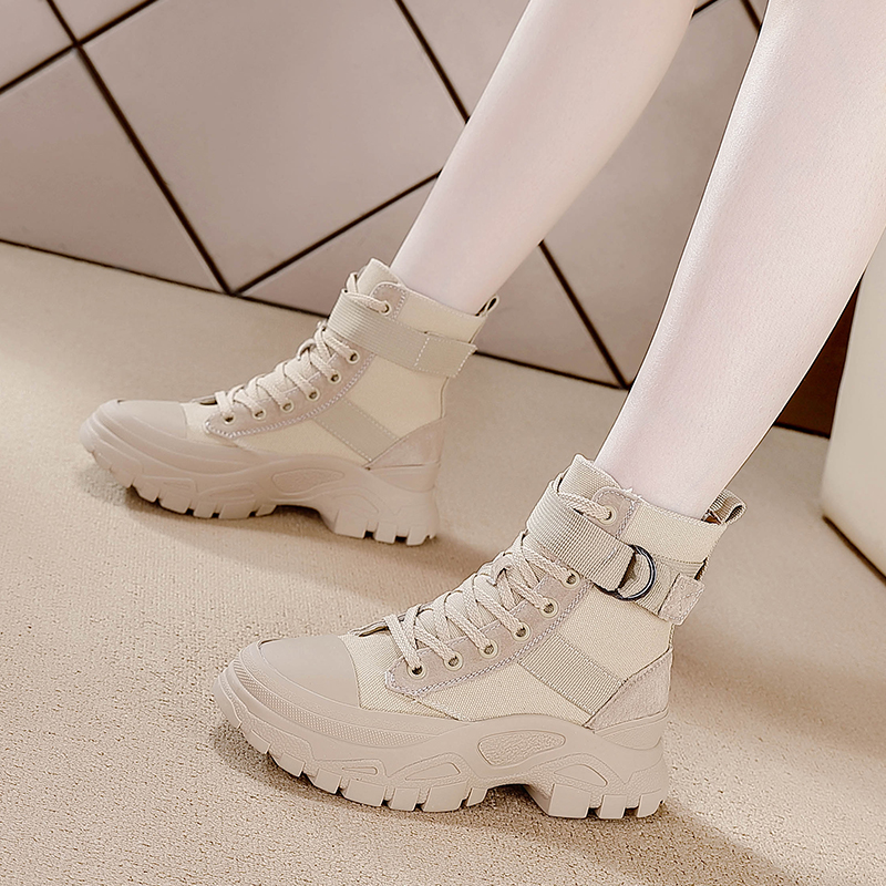 内增高帆布马丁靴女户外沙漠鞋