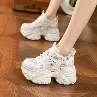 真皮运动女鞋 9CM内增高老爹鞋 小个子厚底松糕爆款 新款 女2026春季