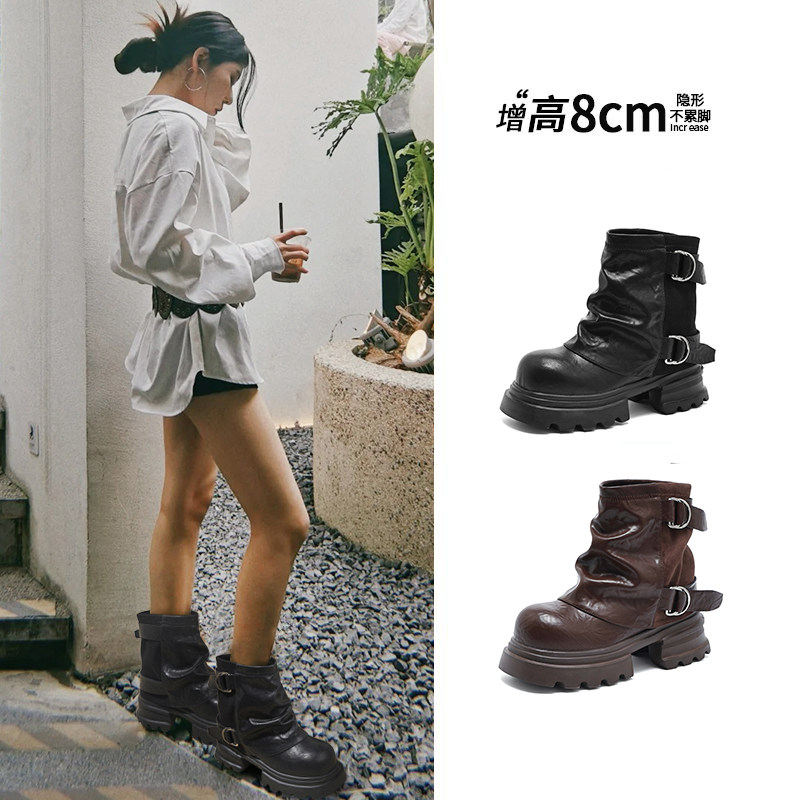 8CM内增高马丁靴女2025秋冬新款爆款小个子厚底显瘦休闲短靴女鞋