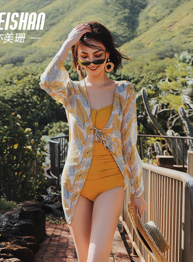 亦美珊游泳衣女士连体泡温泉海边度假黄色比基尼2026新款高级感装