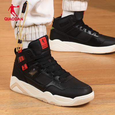 乔丹高帮板鞋冬季加绒皮面防水