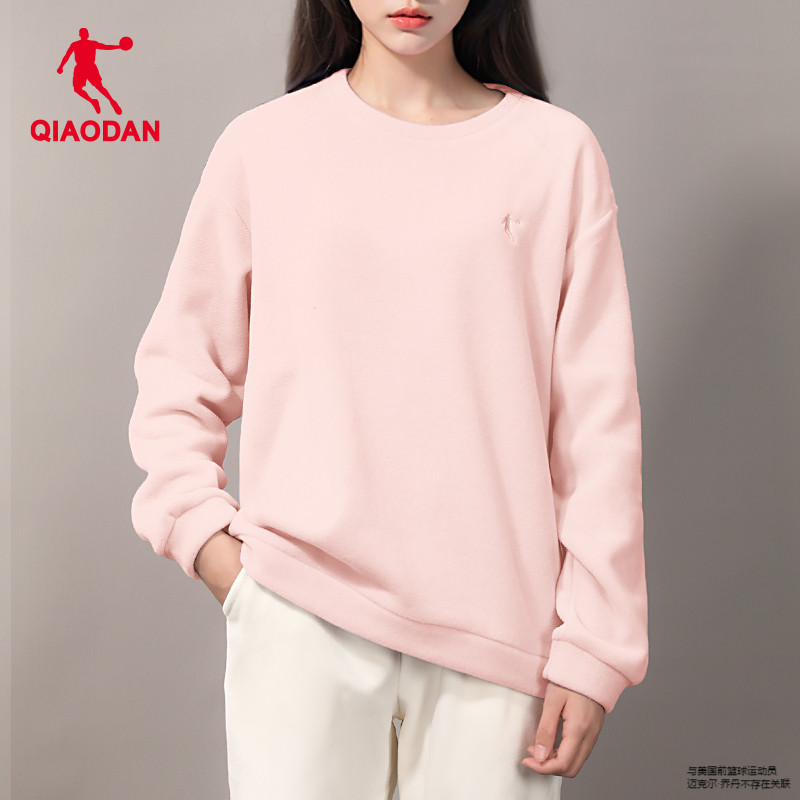 乔丹圆领卫衣女款2025春季新款加绒保暖休闲长袖宽松加厚上衣女装