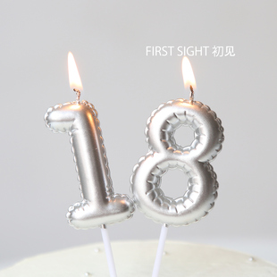 饰蛋糕创意插件氛围感布置 银色数字蜡烛儿童周岁宝宝生日场景装