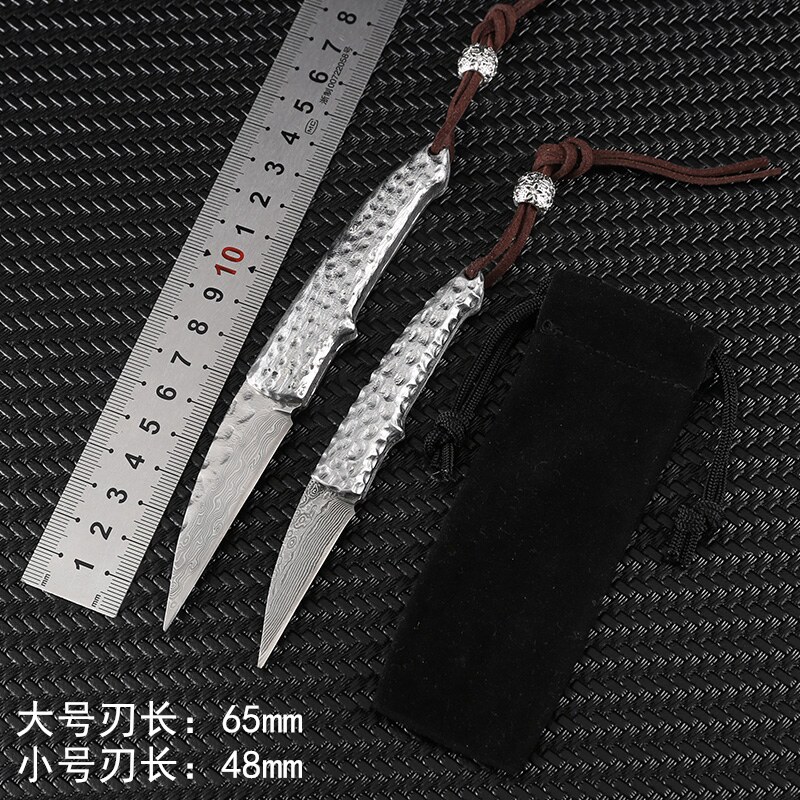 防身折叠刀大马士革钢刀手工锻打花纹钢刀胚户外随身迷你锋利小刀