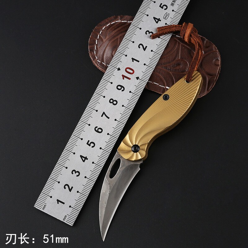 手工锻打折叠刀大马士革钢刀花纹钢刀胚随身开刃迷你小刀锋利小刀