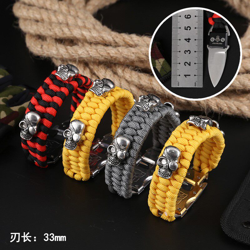 新品求生手链刀户外手绳男 多功能救生野外生存防身手环伞绳编织