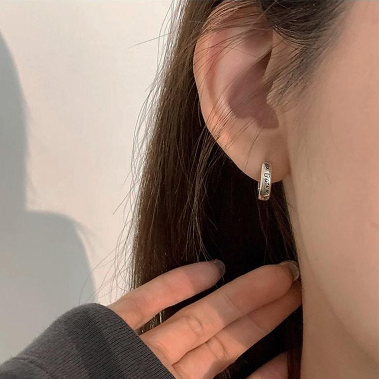 复古925纯银字母素圈耳圈耳扣女