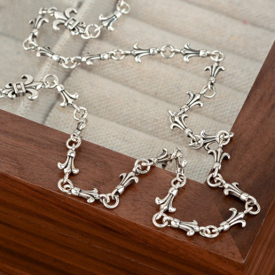 复古925纯银克克鸢尾花项链女2026新款 高级感轻奢小众锁骨链45cm