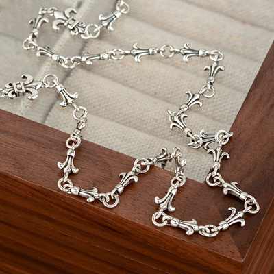 复古925纯银克克鸢尾花项链女