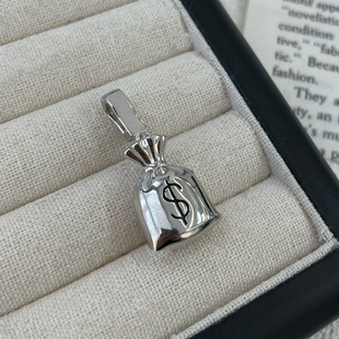 复古925纯银双面钱袋子万能扣活扣单独吊坠女项链单坠3.2*1.4cm