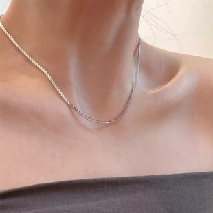 925纯银秦岚同款 素链裸链项链女高级感轻奢小众配饰锁骨链45cm