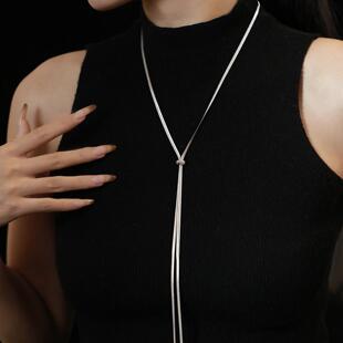长款 毛衣链100cm 可调节蛇骨项链女轻奢高级感2026新款 925银抽拉式