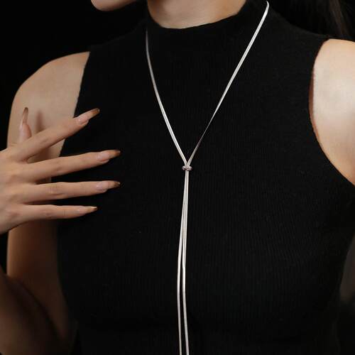 925纯银抽拉式蛇骨项链女毛衣链