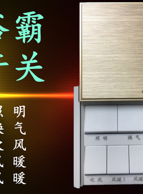 5开浴霸开关86型5五开滑盖通用带盖浴室开关卫生间防水16A香槟金