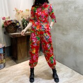 东北大花衣套装 民族风盘扣上衣灯笼裤 两件套村姑二人转演出团体服