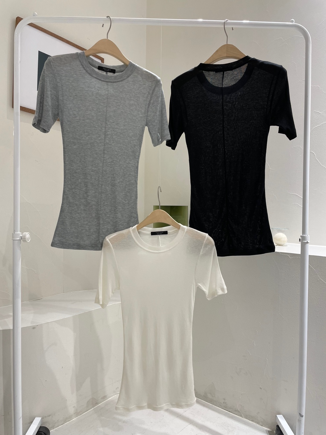 现货talk talk韩国东大门女装2023年夏季圆领背缝线短袖打底衫t恤