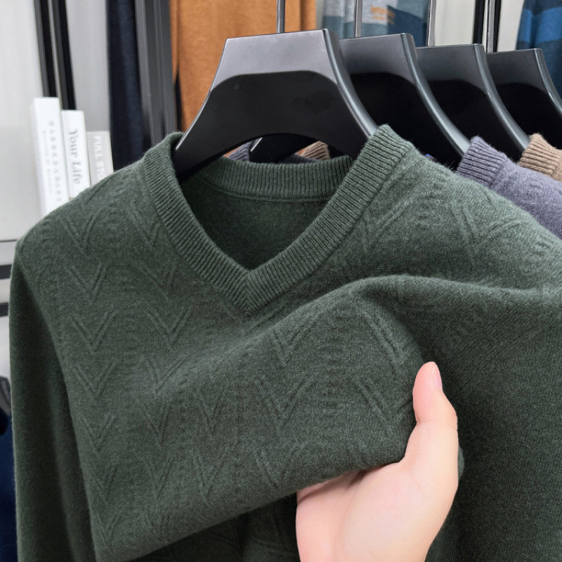 2025毛衣男冬季新款V领羊毛中年爸爸装宽松保暖针织打底衫