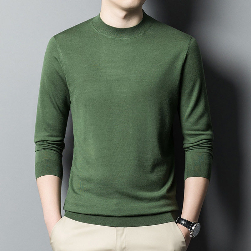 正品纯羊毛衫男2025秋薄款新款半高圆领毛衣纯色打底羊毛衫
