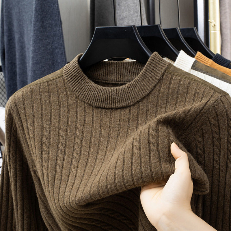 中年男士圆领羊毛衫纯羊毛针织毛衣加厚打底衫2025冬装上衣