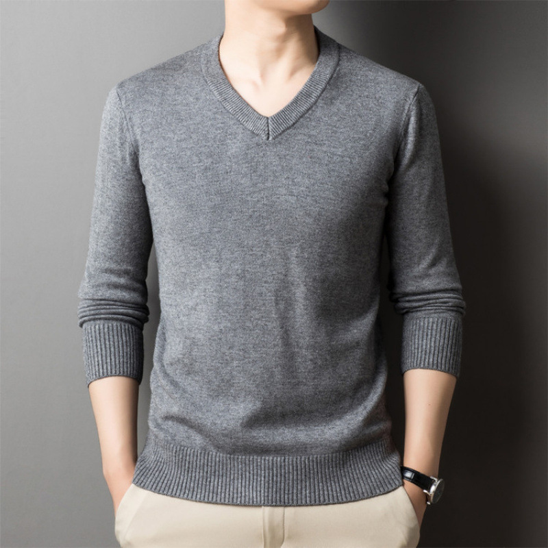 2025秋冬630克加厚针织衫男V领加厚针织打底衫纯色鸡心领打底毛衣