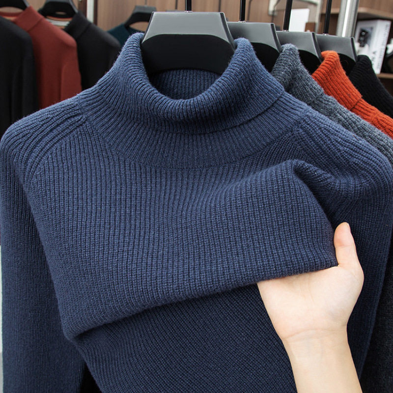 2025秋冬可翻高领绵羊毛衫男士针织打底衫爸爸装加厚保暖毛衣
