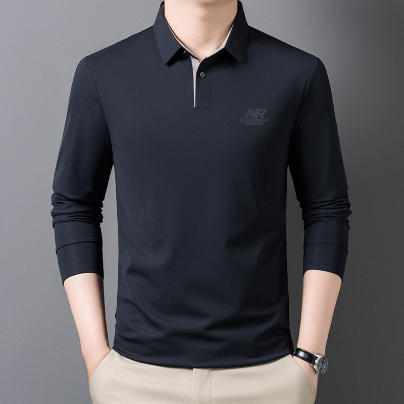 2025秋季男士长袖t恤翻领无痕POLO衫爸爸装中年宽松休闲打底上衣