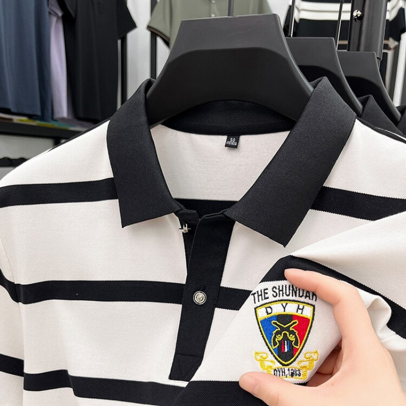 夏季大白鲨男装官方旗舰店忘不了同款款丝光棉刺绣polo衫英伦男短