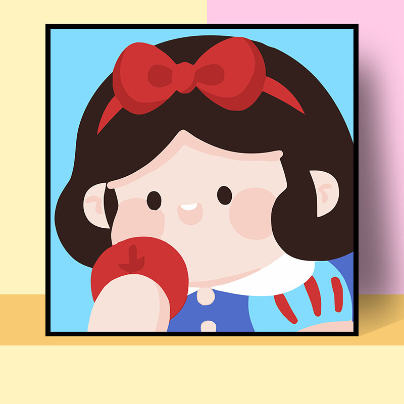 白雪公主数字油画diy迪士尼在逃公主头像儿童卡通手工填色油彩画