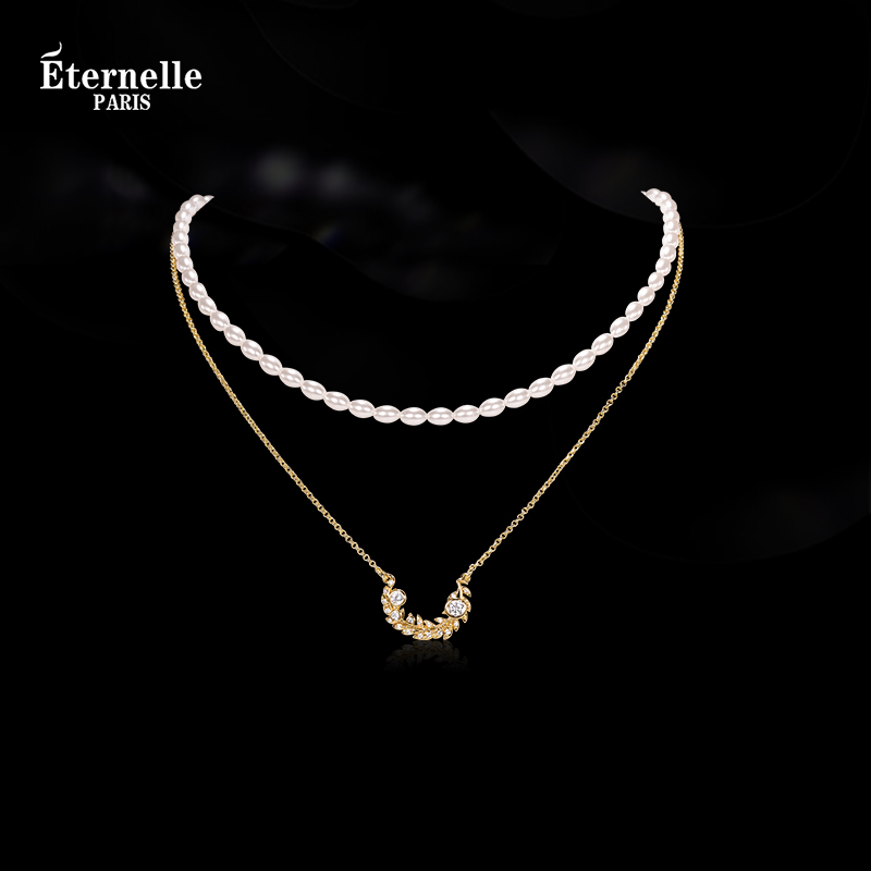 Eternelle法国永恒圣诞颂歌月桂花环珍珠项链高档轻奢叠戴锁骨链