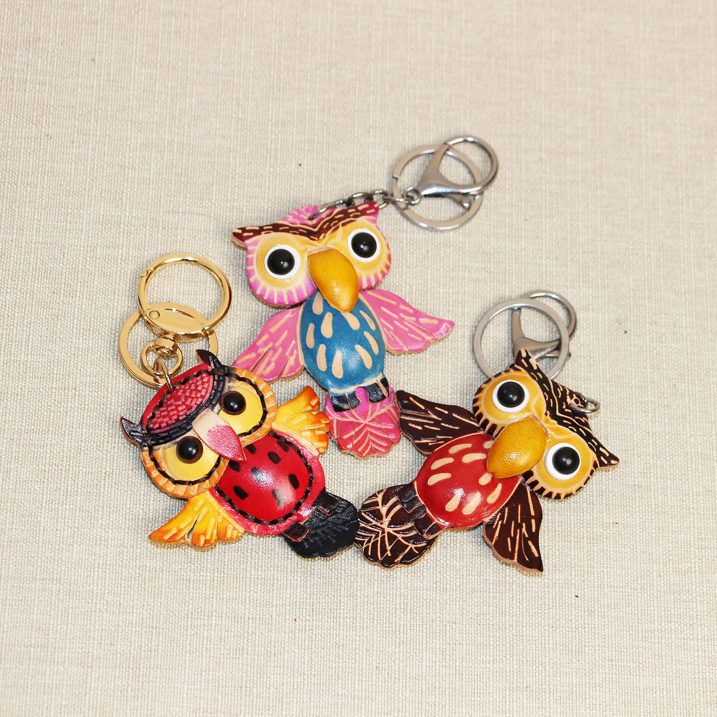 牛皮钥匙挂件卡通动物猫头鹰车匙扣钥匙圈真皮可爱玩偶包配饰情侣