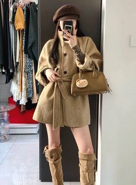 五笔蟹新款毛呢外套立领高级感呢子大衣慵懒风短款女网红秋冬韩系