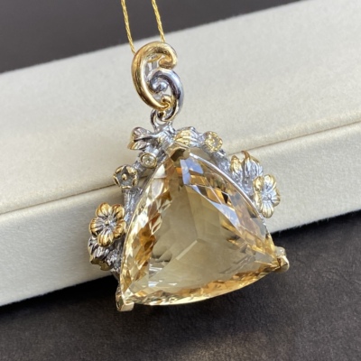 意大利工艺天然黄水晶吊坠925银镶嵌黄晶锁骨项链时尚精美