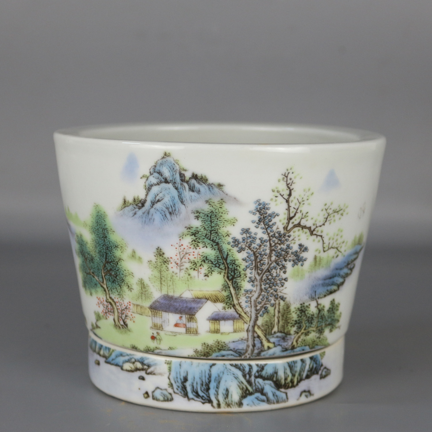 复古风格粉彩一体带托一套古典古玩收藏菖蒲多肉兰花绿植圆形花盆