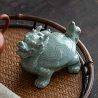 Ceramic dragon turtle tea pet decoration, retro-style tea table decoration, tea art accessories, Ru kiln crackle for wealth and auspicious beast pen holder thumbnail 5