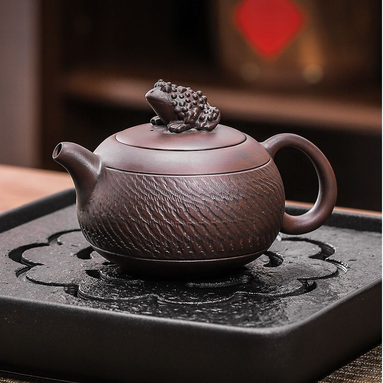 云南紫陶金蟾招财西施壶陶瓷功夫茶具手工家用复古泡茶壶礼物盒装