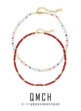 彩色串珠锁骨链女百搭