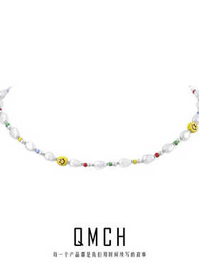 笑脸夏季彩色珍珠项链S925纯银