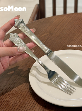 Sosomoon不锈钢复古高端牛排刀叉西餐沙拉水果意面刀叉餐具套装