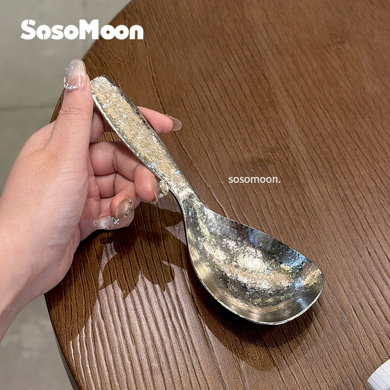 SosoMoon纯钛大头扁柄分餐汤勺