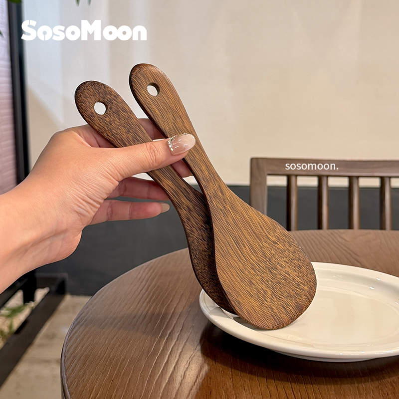 SosoMoon木质短柄锅铲！家用不粘锅米饭铲勺耐高温厨房木铲打饭勺
