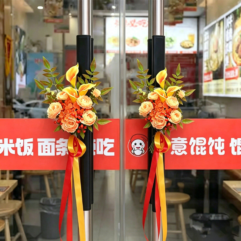 新款户外婚礼百搭椅背花门把手楼梯绑花教堂婚车装饰仿真花艺道具