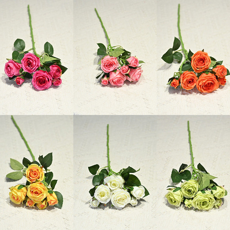 六头玫瑰花仿真花假花