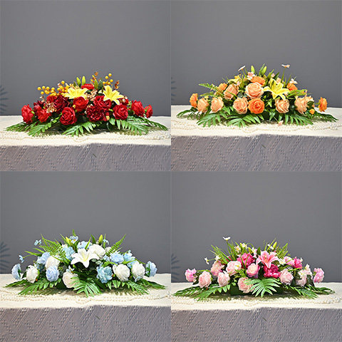 仿真会议室桌花假花商务用花长桌办公室摆花台式餐桌插花套装饰花