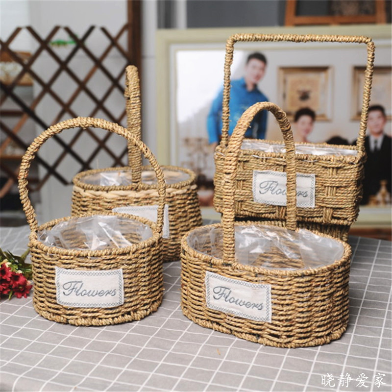 Flower basket Rattan portable flower arrangement Basket Straw Flower pot originality manual weave Countryside Scindapsus Bamboo a living room Decorationin the Home accessories , Vase/Flower/Artificial flowers/Imitation jewelry , Flower/Vase , Baskets  category - from Buy2taobao.com to provide professional Taobao agent buy service