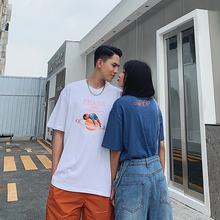 Prank kiss李予诺潮牌2019夏季宇宙印花图案宽松圆领情侣装短袖T