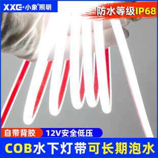 饰 ip68水下泡水COB灯带条自粘户外防水台阶12V灌胶庭院水池泳池装