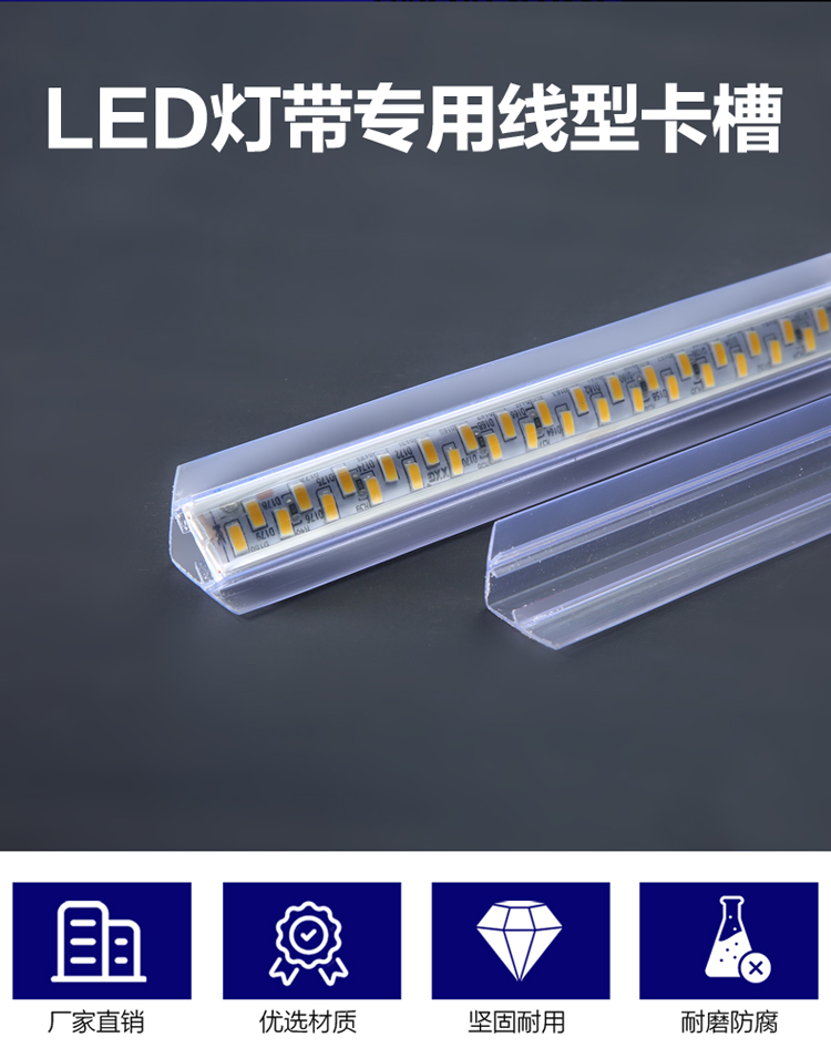 LED灯带三角卡槽灯条固定直线卡扣伴侣转角PVC环保透明塑料槽45度-封面