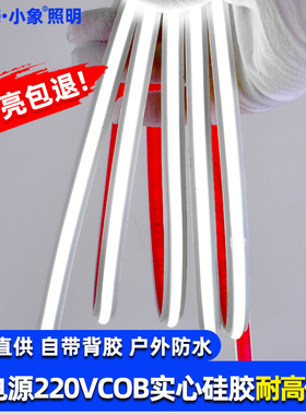超亮220V自粘COB实心硅胶灯带无光斑免电源柔性线形长条户外防水